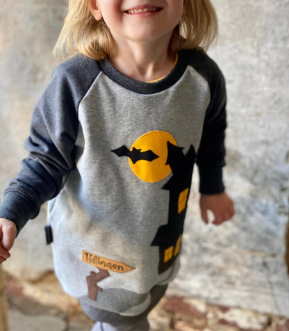 Raglan Sweater | Applikation Geisterhaus | Halloween