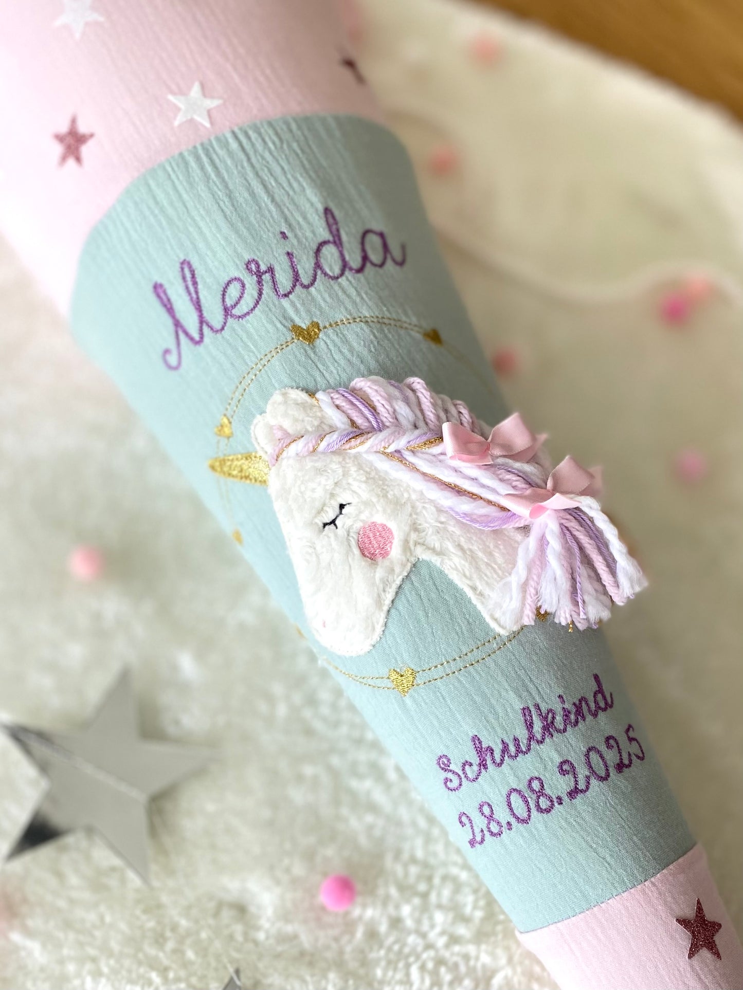 Musselin Schultüte Einhorn 70 cm | Kissen Inlett