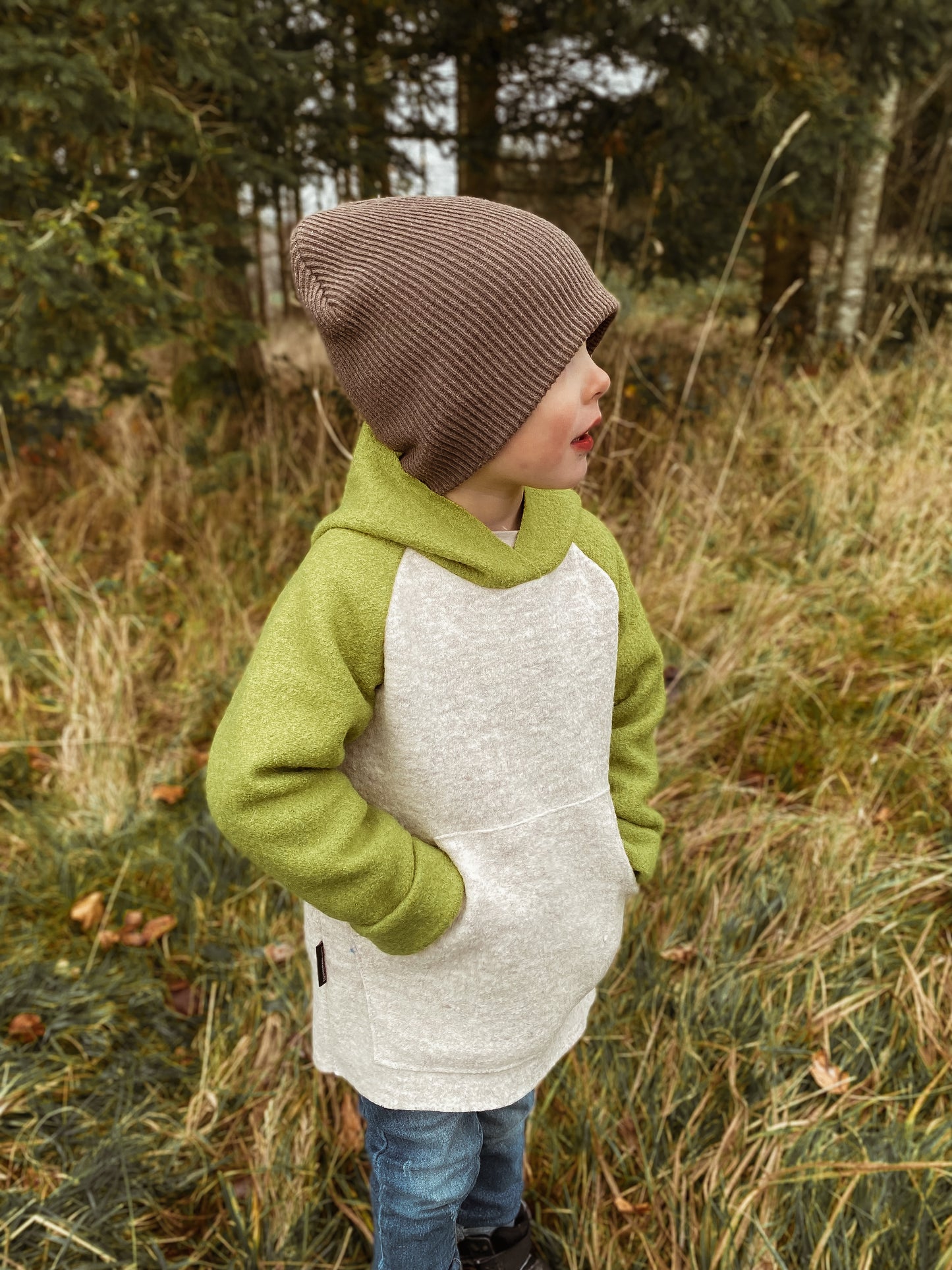 Dein Design | Wollwalk Raglan Hoodie | Retro | 100% Schurwolle Schafwolle