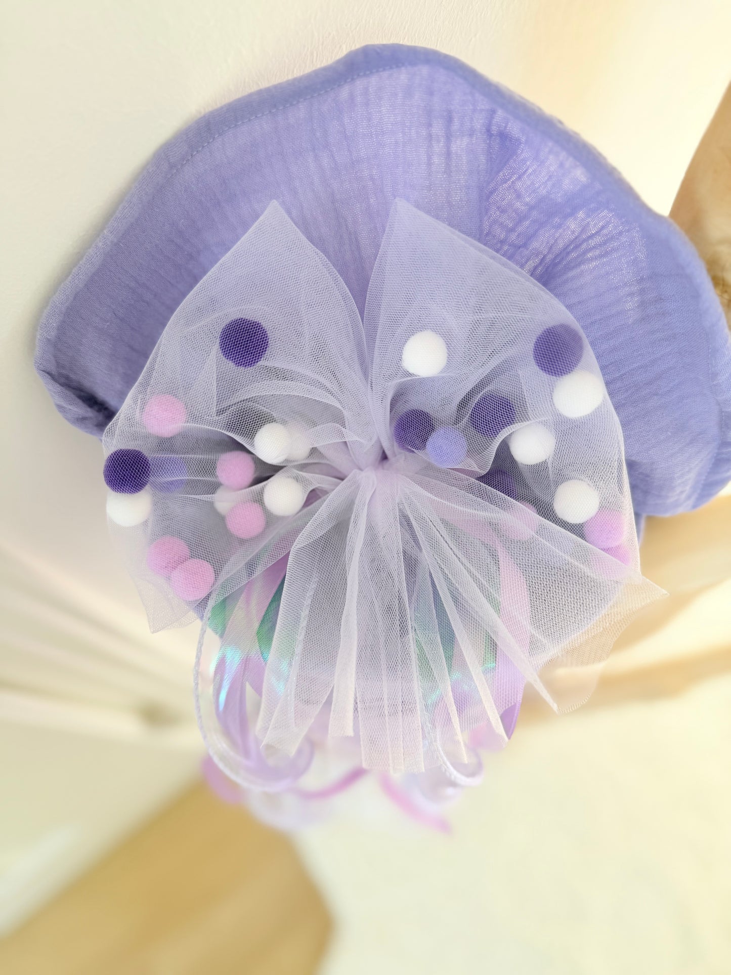 Lila Tüllschleife - Pompon Schleife für Schultüte (70 cm), Kita- & Geschwistertüten (35 cm)