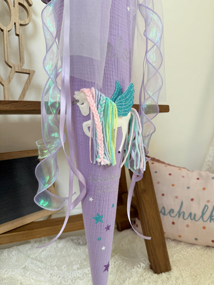 Dein Design | Musselin Schultüte Pegasus 70 cm & Geschwistertüte 35 cm zum selber gestalten | Einhorn mit Flügeln, optional mit Inlettkissen