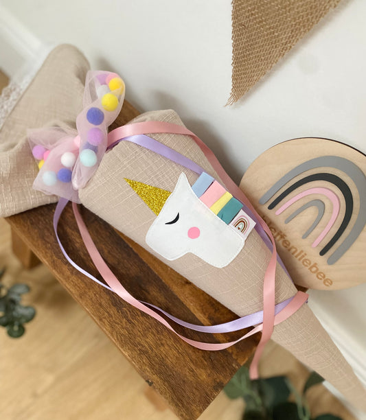 Geschwistertüte | Geschwisterschultüte  | Kitatüte | Zuckertüte | 35 cm | Einhorn | Große Schleife