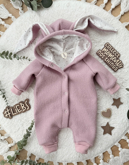 Wollwalk Overall mit Hasenohren | Walkanzug | 100% Schurwolle Schafwolle