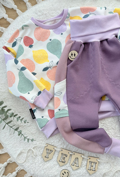Oversized Kinder Sweater aus Sommersweat mit Obstmotiv in Pastellfarben, Mädchen Pullover