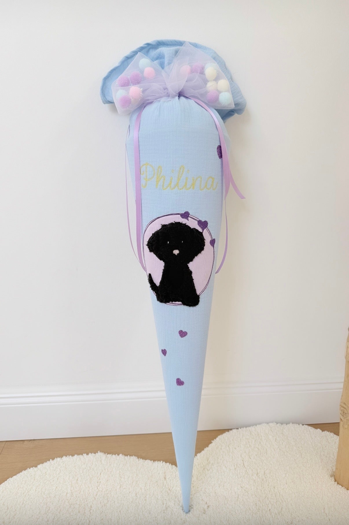 Glitzer Pompon-Schleife Tüllschleife für Schultüten ab 70 cm