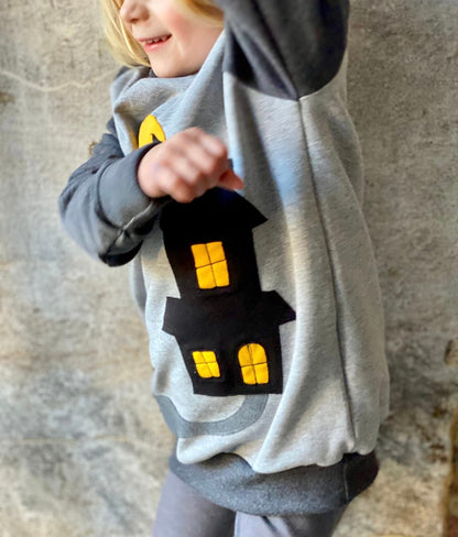 Raglan Sweater | Applikation Geisterhaus | Halloween