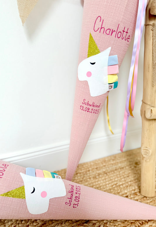 Musselin Schultüte 70 cm | Einhorn Regenbogenmähne | Kissen Inlett