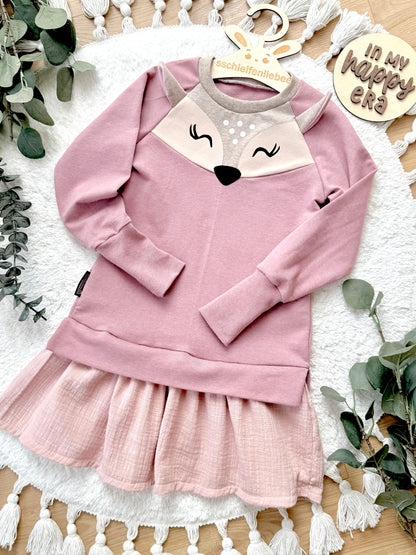 Tunika-Sweatshirt mit Musselin Volant | Reh