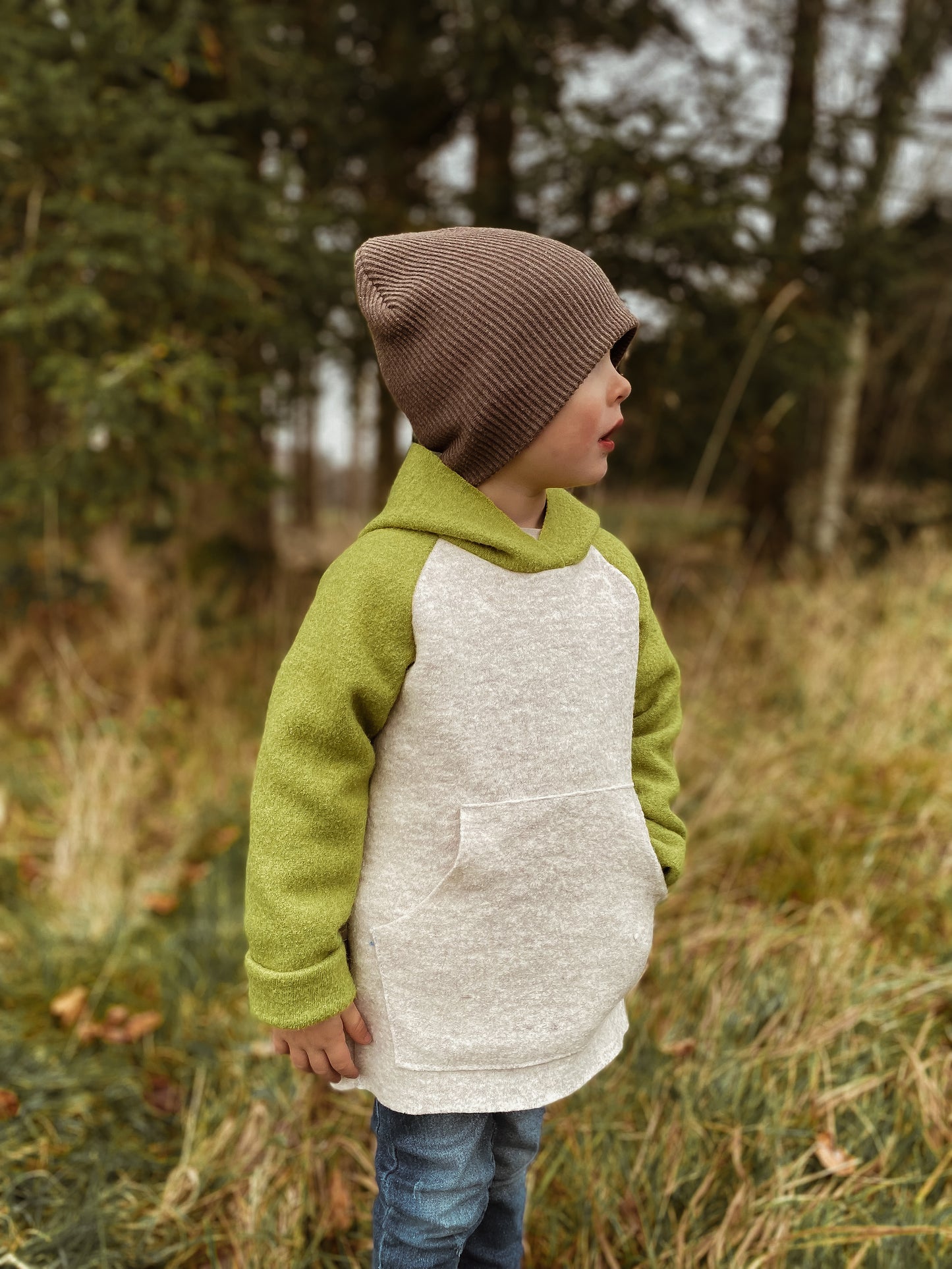 Dein Design | Wollwalk Raglan Hoodie | Retro | 100% Schurwolle Schafwolle