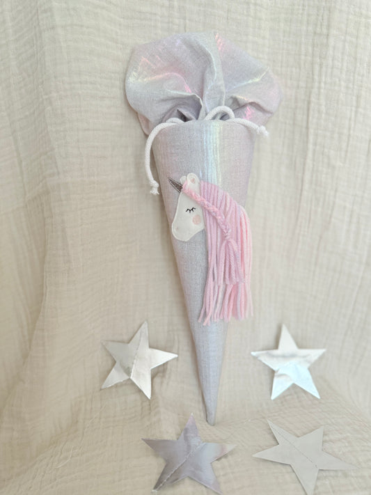 Dein Design | Musselin Geschwistertüte 35 cm | Einhorn | Regenbogenfarbe | Kissen Inlett