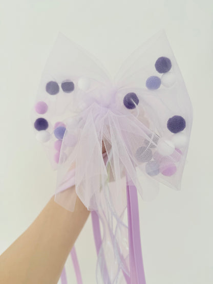 Lila Tüllschleife - Pompon Schleife für Schultüte (70 cm), Kita- & Geschwistertüten (35 cm)