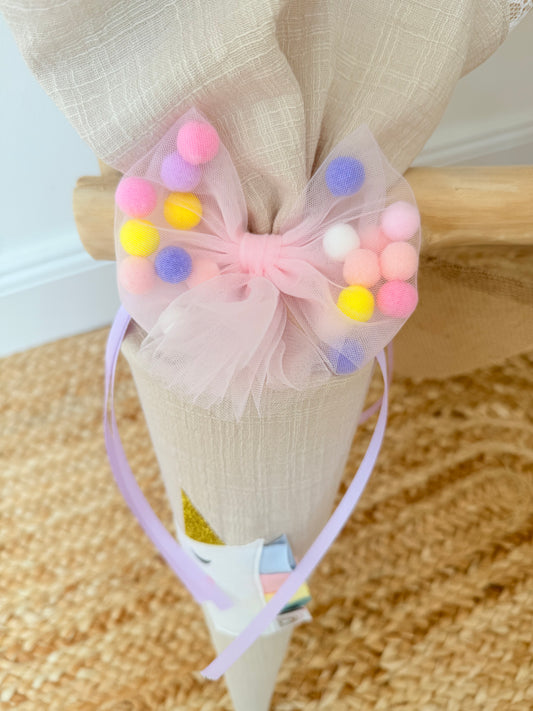 Pompom Schleife für Geschwistertüten 35 cm