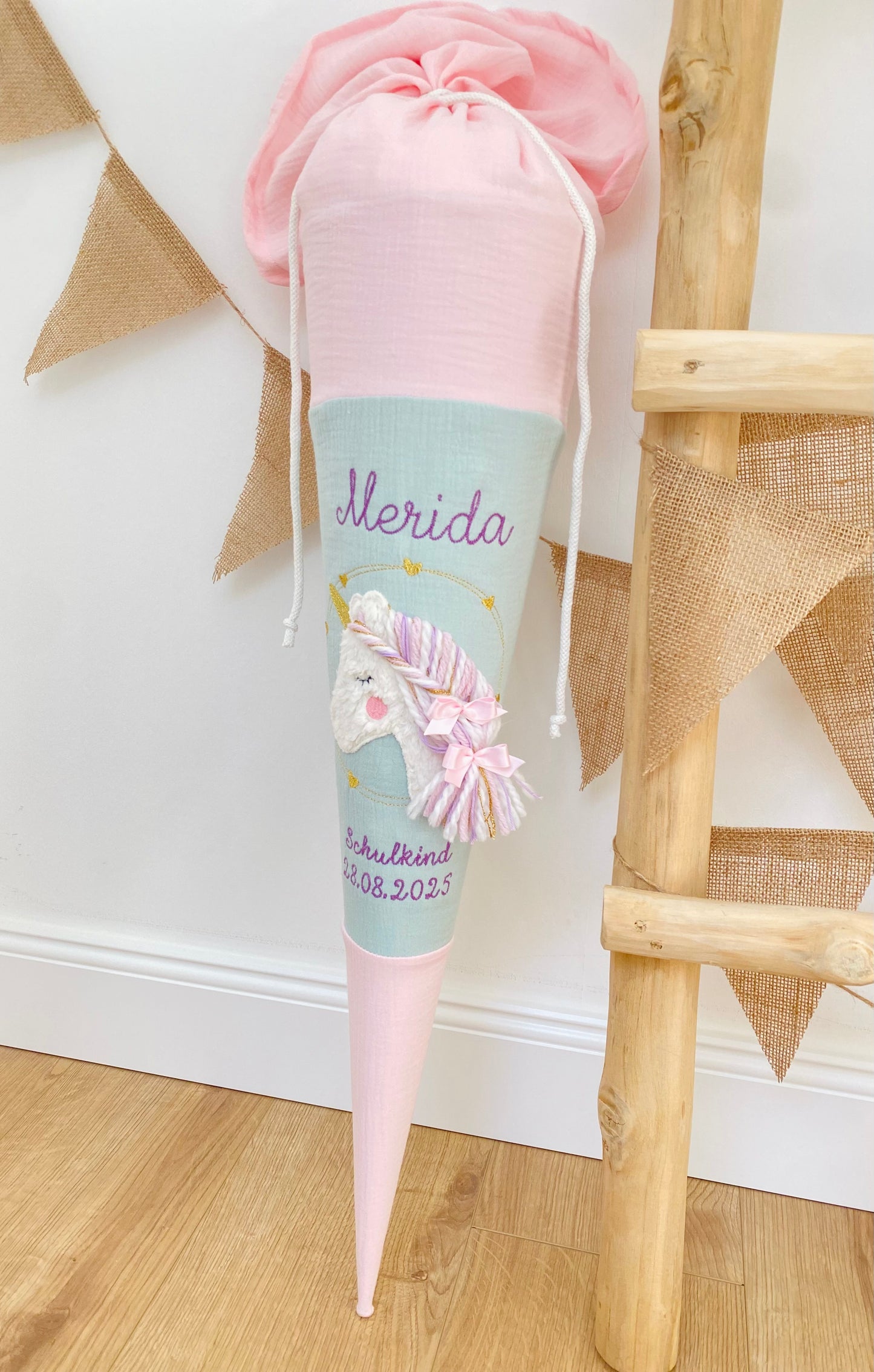 Musselin Schultüte Einhorn 70 cm | Kissen Inlett