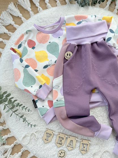 Oversized Kinder Sweater aus Sommersweat mit Obstmotiv in Pastellfarben, Mädchen Pullover