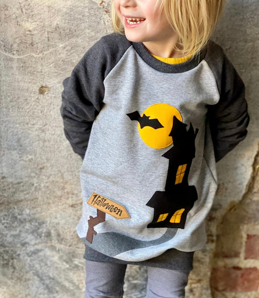 Raglan Sweater | Applikation Geisterhaus | Halloween