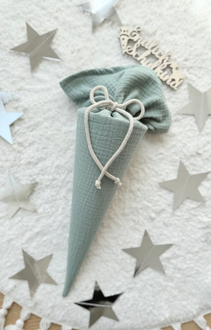 Dein Design | BASIC | Schlichte Musselin Schultüte 70 cm oder Geschwistertüte 35 cm