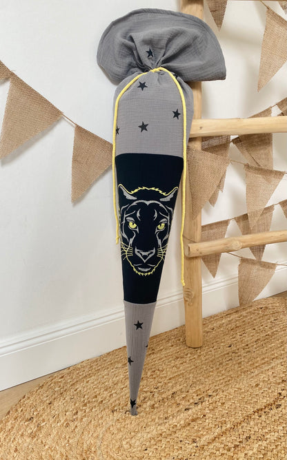 Musselin Schultüte Panther 70 cm | Geschwistertüte 35 cm | Kissen Inlett