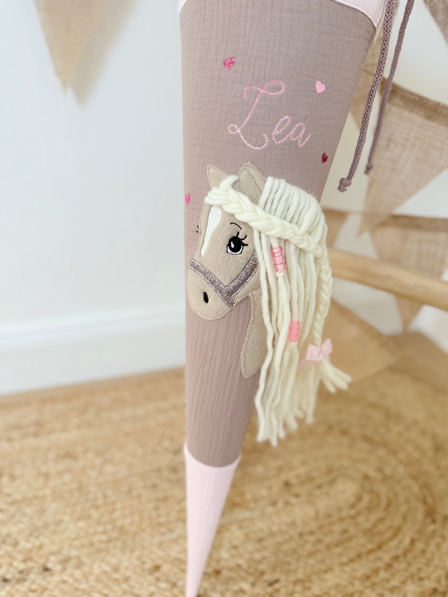 Musselin Schultüte 70 cm | Pferd | Haflinger | Kissen Inlett