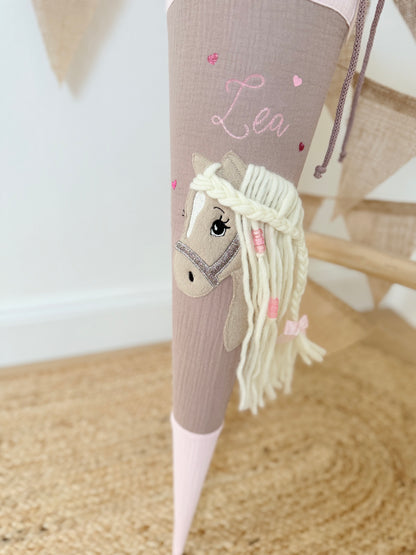 Musselin Schultüte 70 cm | Pferd | Haflinger | Kissen Inlett