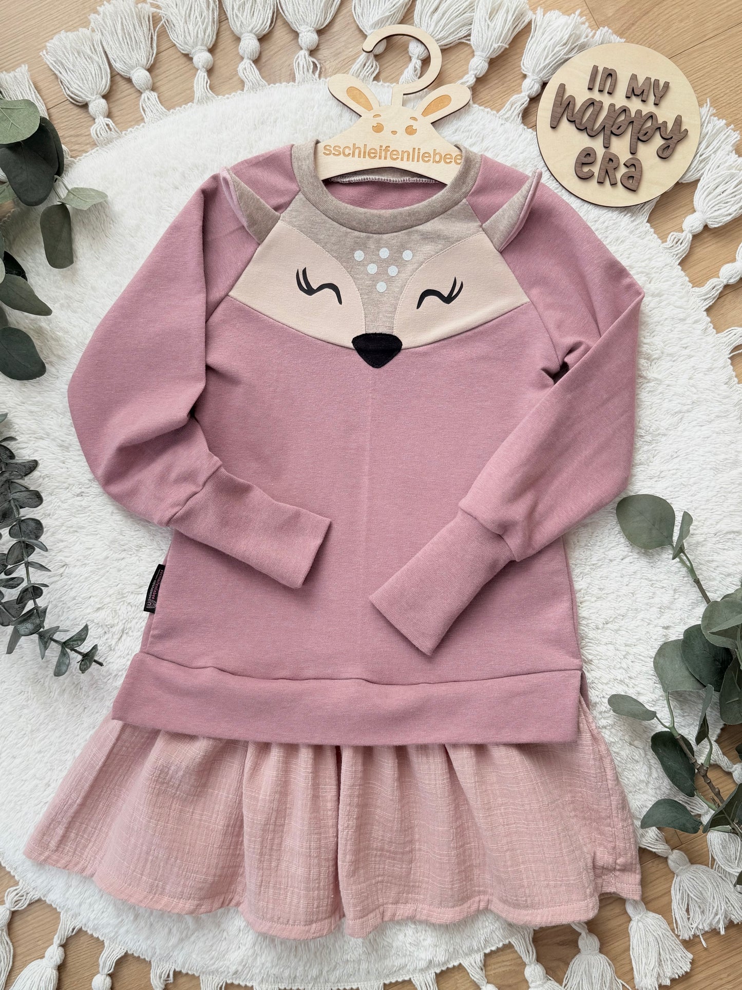 Tunika-Sweatshirt mit Musselin Volant | Reh