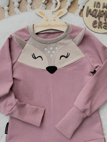 Tunika-Sweatshirt mit Musselin Volant | Reh