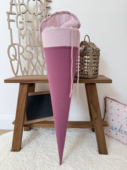 ✨ BESTSELLER ✨ Basic Musselin Schultüte 70 cm – personalisierbar, individuelle Farbauswahl, goldene Punkte, für Jungen und Mädchen