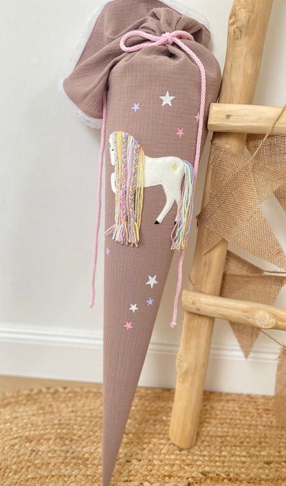 Musselin Schultüte Einhorn 70 cm | Kissen Inlett
