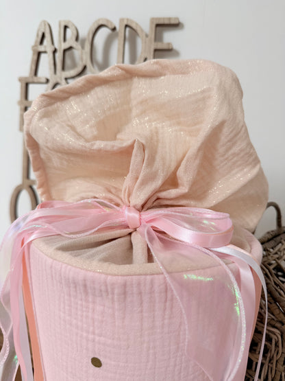 Musselin Schultüte 70cm,Babyrosa, Glitzer, Einhorn mit Schmetterlingen – optional mit Kissen