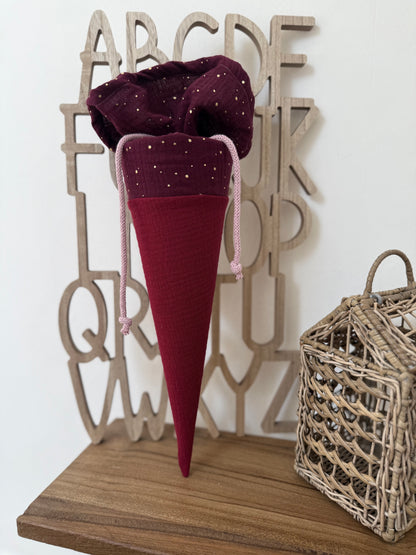 ✨ BESTSELLER ✨ Kleine Musselin Stoffschultüte 35 cm – Kita- & Geschwistertüte, individuelle Farbwahl, personalisierbar, goldene Punkte für Jungen und Mädchen