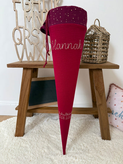 ✨ BESTSELLER ✨ Basic Musselin Schultüte 70 cm – personalisierbar, individuelle Farbauswahl, goldene Punkte, für Jungen und Mädchen