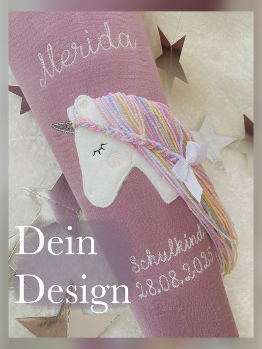 Dein Design Musselin Schultüte 70 cm | Einhorn Regenbogenmähne | Kissen Inlett