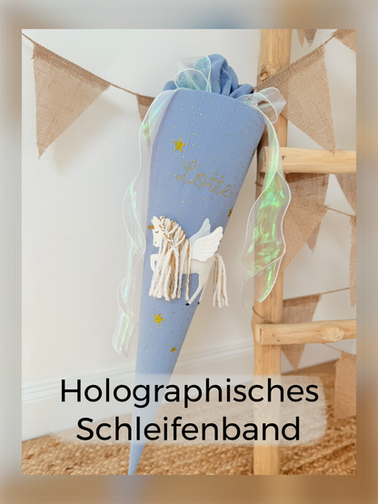 Dein Design | Gold Musselin Schultüte 70 cm | Einhorn mit Flügeln | Pegasus | Kissen Inlett