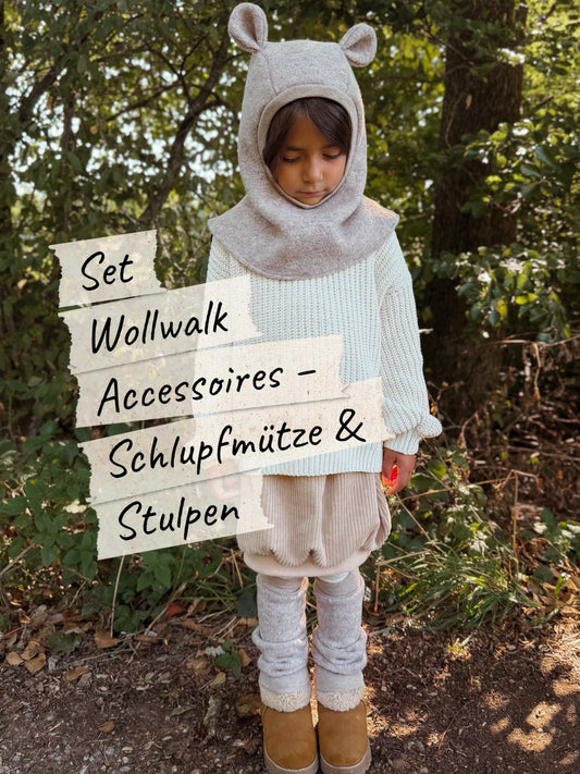 Set Wollwalk Winter Accessoires | Bärchen Schlupfmütze & Beinstulpen Walkstulpen | Walkmütze Bär, Wintermütze