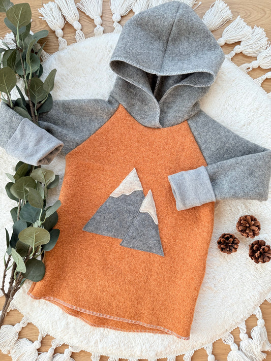 Wollwalk Hoodie| Berge | 100% Schurwolle Schafwolle