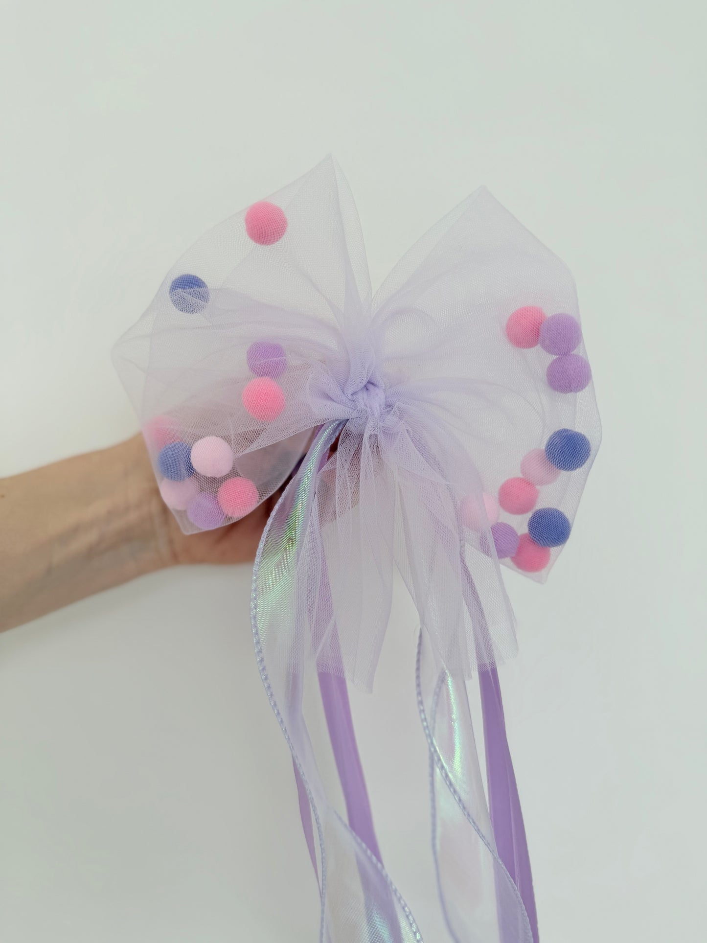 Lila/Rosa Tüllschleife - Pompon Schleife für Schultüte (70 cm), Kita- & Geschwistertüten (35 cm)