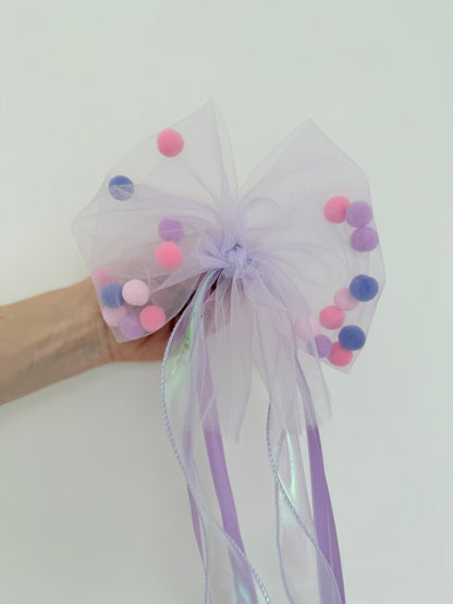 Lila/Rosa Tüllschleife - Pompon Schleife für Schultüte (70 cm), Kita- & Geschwistertüten (35 cm)