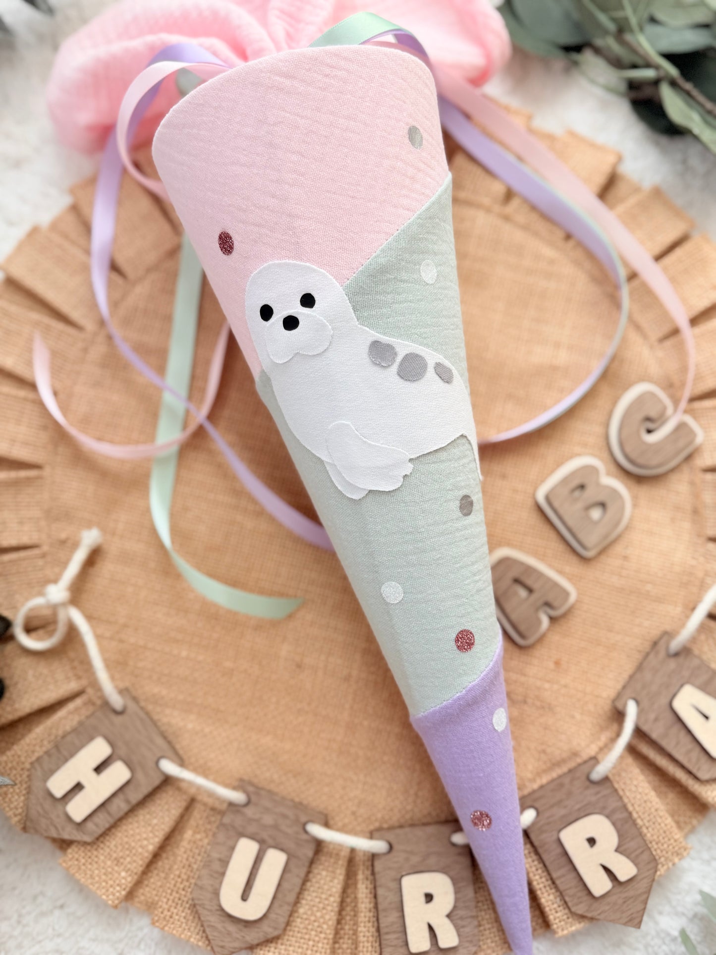Geschwistertüte Einschulung | Kitatüte | Weiterführende Schule | 35 cm | Robbe