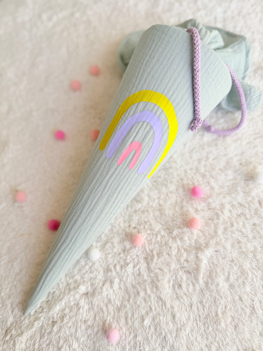 Geschwistertüte 35 cm | Regenbogen Pastellfarben | Geschwisterschultüte | Kitatüte | Zuckertüte |
