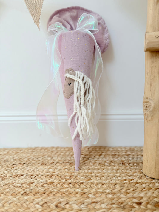 Haflinger | Pony | Fohlen Musselin mit goldenen Punkten Geschwistertüte 35 cm | Einhorn | Regenbogenfarbe | Kissen Inlett