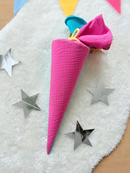 Dein Design | Doubleface Musselin Schultüte 70 cm | Geschwistertüte 35 cm | Einschulung | Erster Schultag | Schulkind
