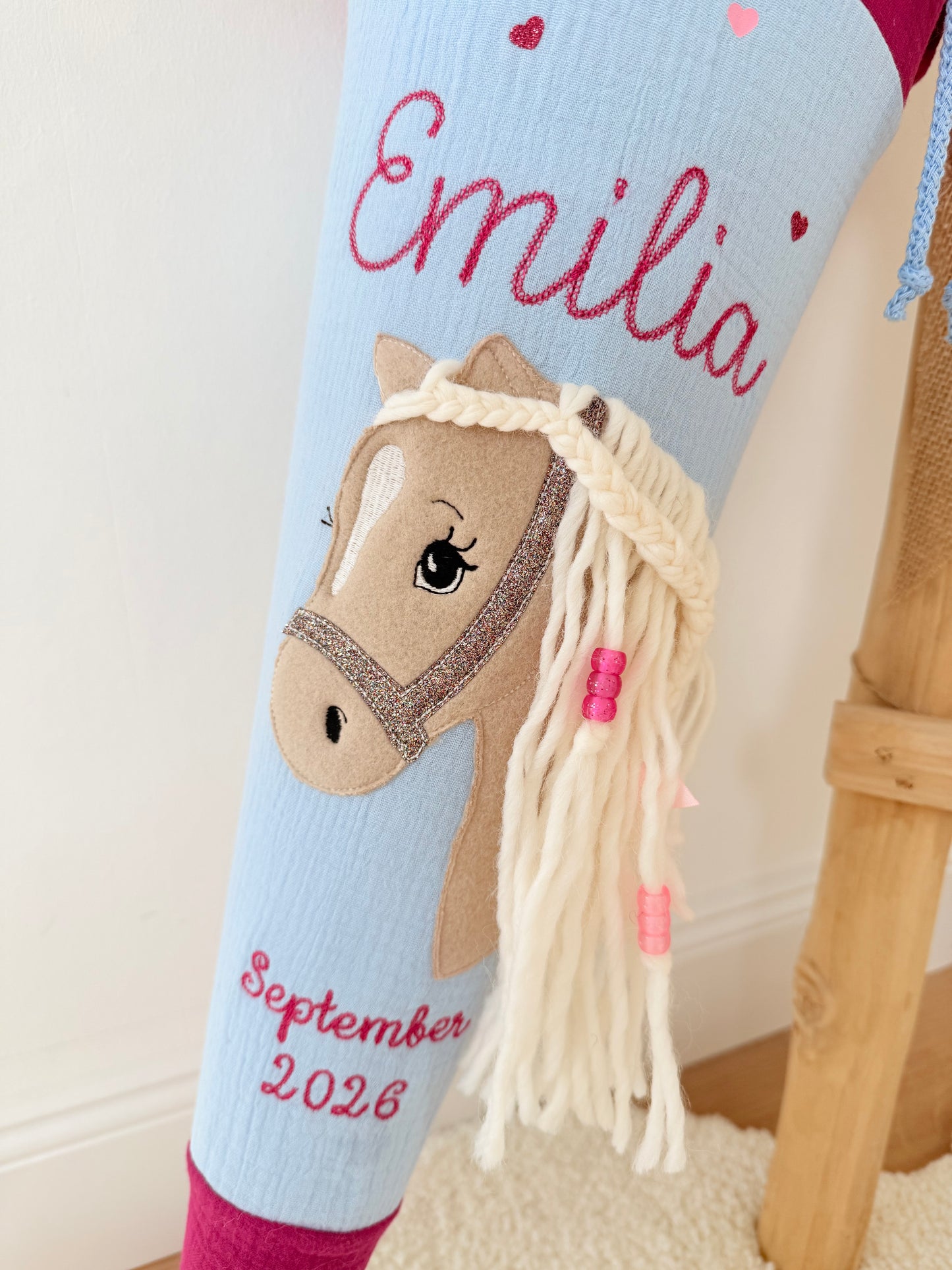 Musselin Schultüte für Mädchen mit Pferd | Haflinger – personalisiert inkl. Rohling optional mit Inlett Kissen | Schultüte aus Stoff