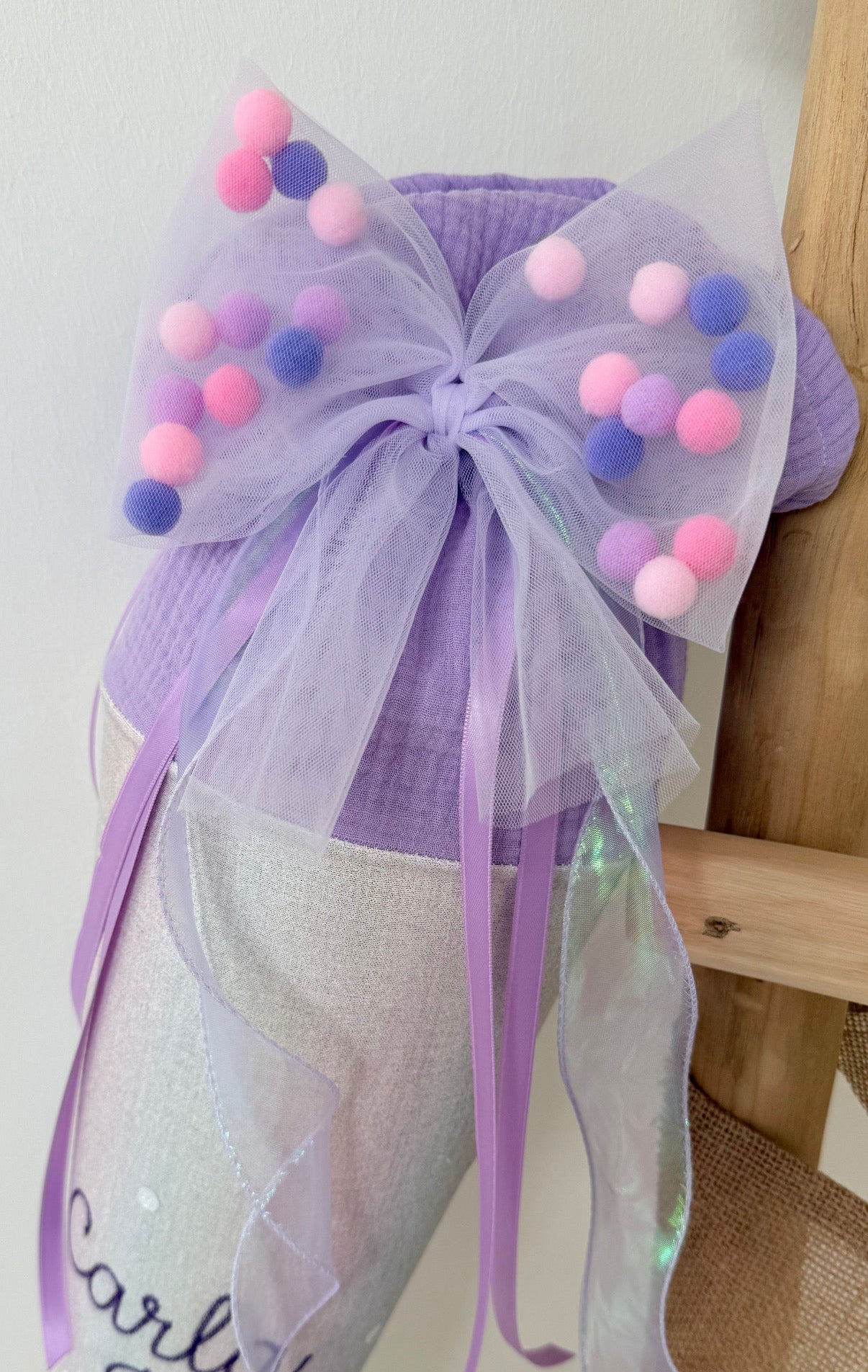 Musselin Schultüte für Mädchen Meerjungfrau Regenbogen – personalisiert inkl. Rohling optional mit Inlett Kissen | Schultüte aus Stoff