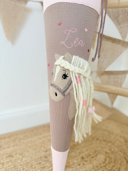 Musselin Schultüte 70 cm | Pferd | Haflinger | Kissen Inlett