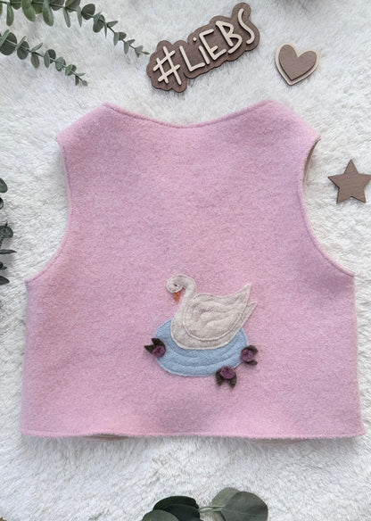 Handmade Weste Kinder | Wollwalk | Walkweste | Schwan Applikation
