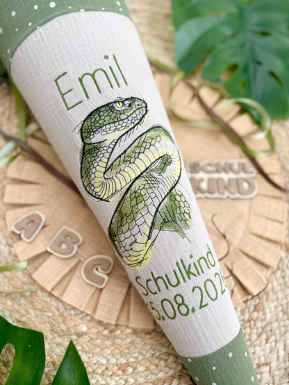 Musselin Schultüte 70 cm | Kobra Schlange | Kissen Inlett