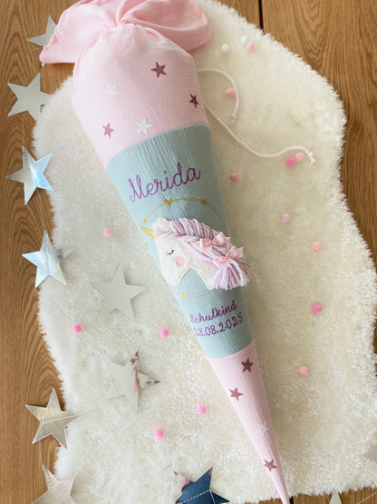 Musselin Schultüte Einhorn 70 cm | Kissen Inlett