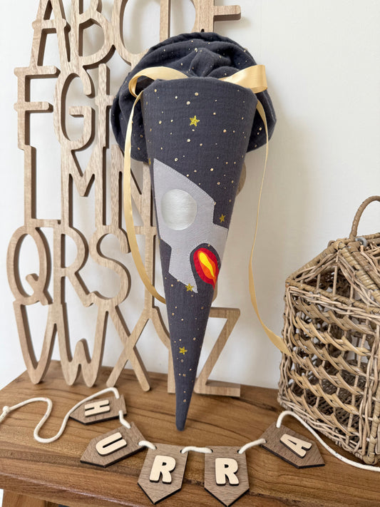 Rakete 35 cm | Kita- & Geschwistertüte | Geschwisterschultüte Kitatüte | Kleine Schultüte Zuckertüte | 35 cm