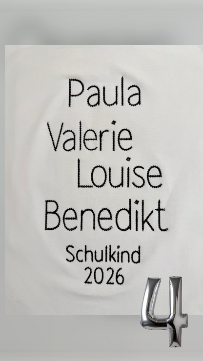 Musselin Schultüte 70 cm, individuelle Farbwahl mit Punkten und Rüsche, optional– personalisierbar und mit Kissen