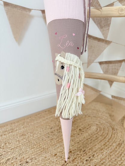 Musselin Schultüte 70 cm | Pferd | Haflinger | Kissen Inlett