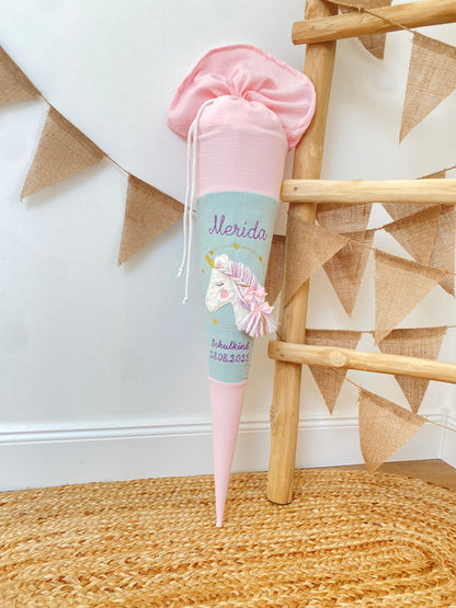 Musselin Schultüte Einhorn 70 cm | Kissen Inlett